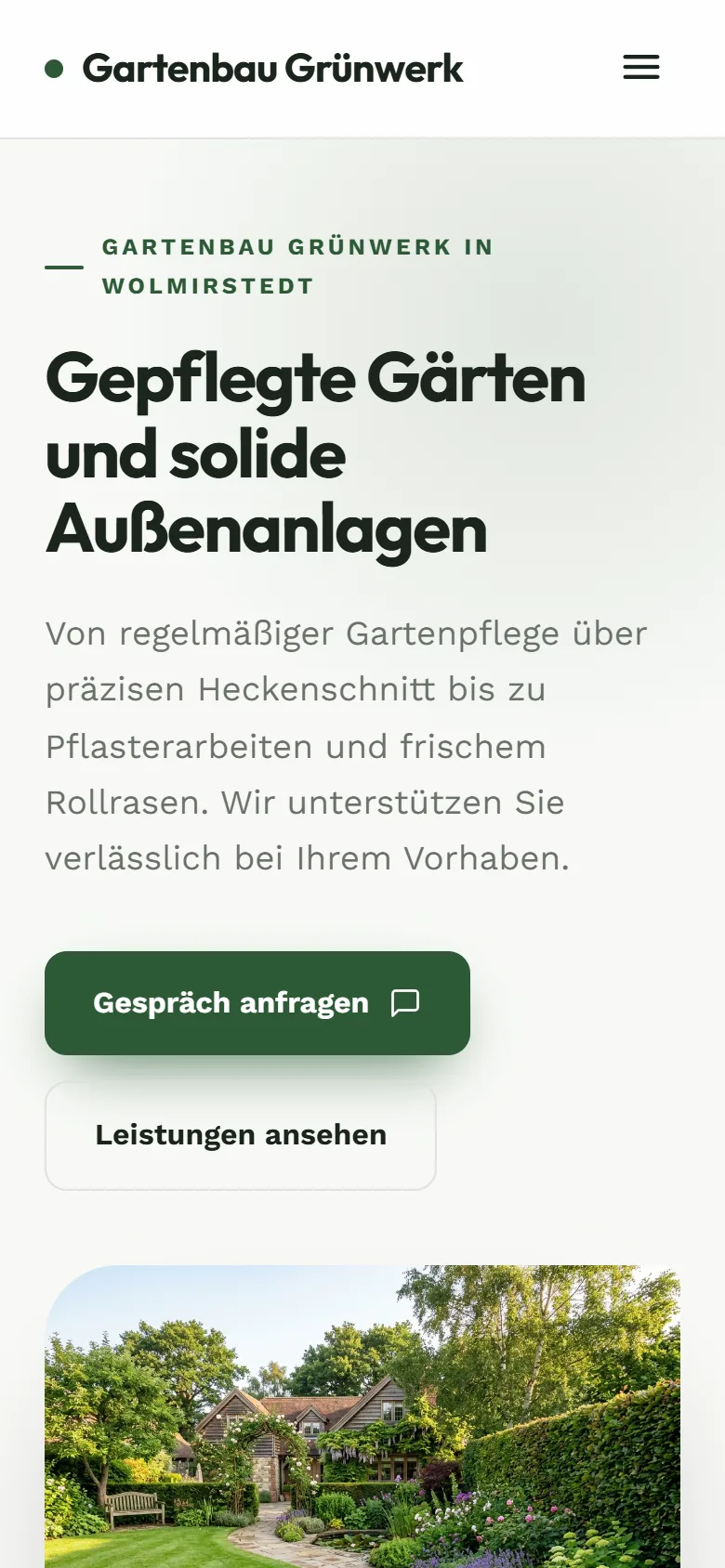 KI-Website-Beispiel am Handy: Gartenbau Grünwerk